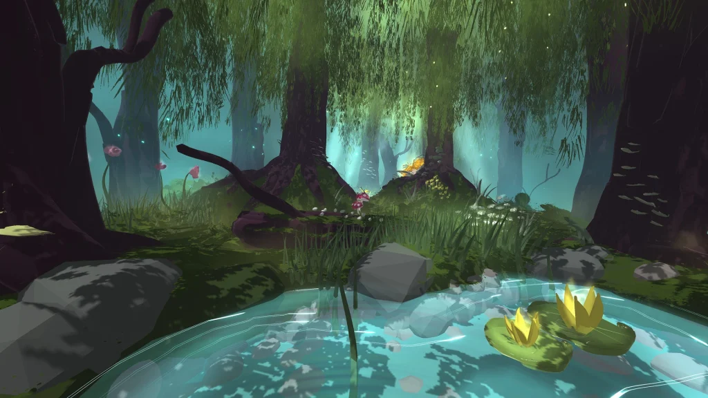 visuel d'un paysage avec une étendue d'eau dans la forêt