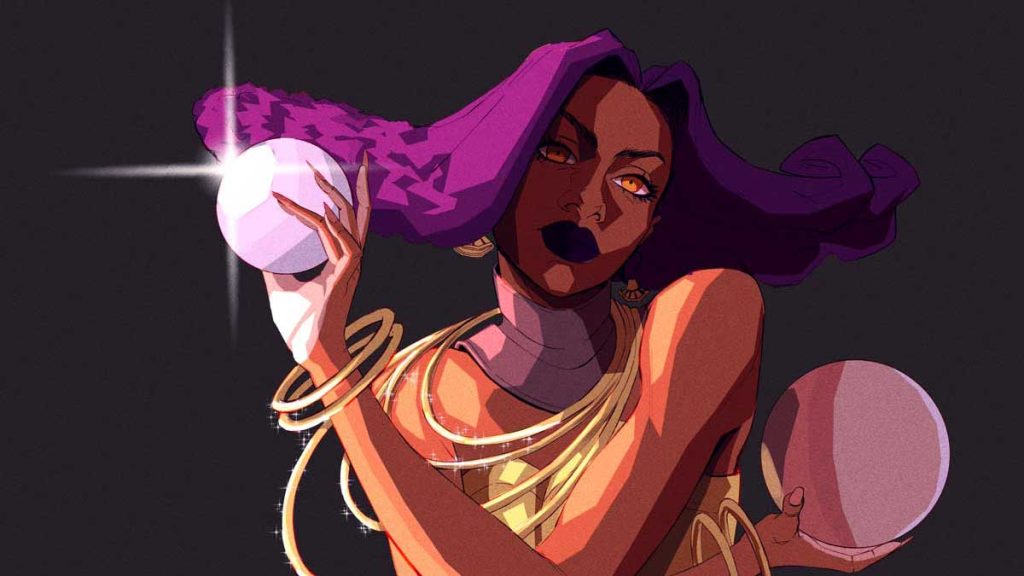 illustration d'une femme qui tient des sphères lumineuses